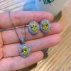 Huamei Jewelry Set Micro Inlaid Yellow Crystal Necklace Internet Celebrity Live Streaming Exquisite Gem Earrings