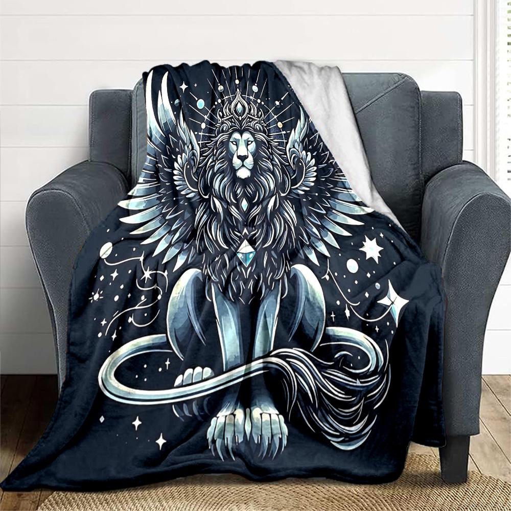 1pc Winged Lion Print Blanket   Lightweight Flannel Throw Blanket For Sofa, Bed, Living Room, Office, Outdoor Travel, Camping