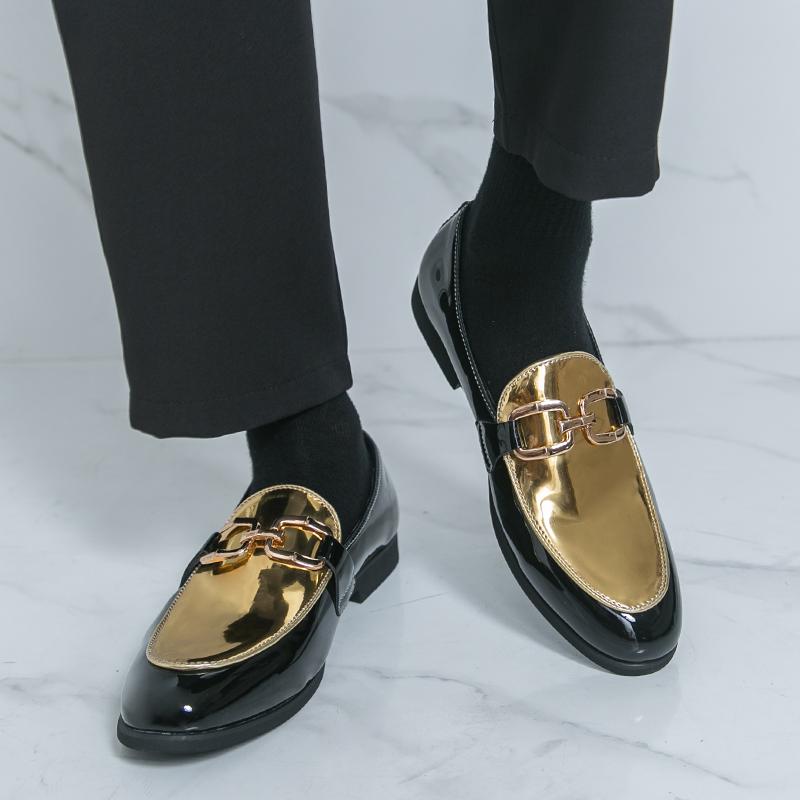 

Мужские лоферы с мозаичным контрастом, кожаные, индивидуальные, формальные, деловые туфли, свадебные туфли, туфли для выпускного вечера, увеличенного размера EU:46 золотой