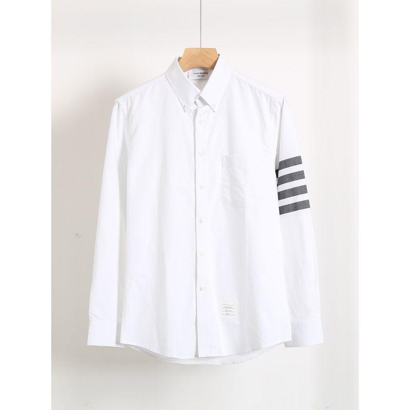Foreign Trade Pure Cotton Oxford Cloth White Shirts Men's Classic Four Bars Business Long sleeve Trendy Casual Couple Shirt Trendy