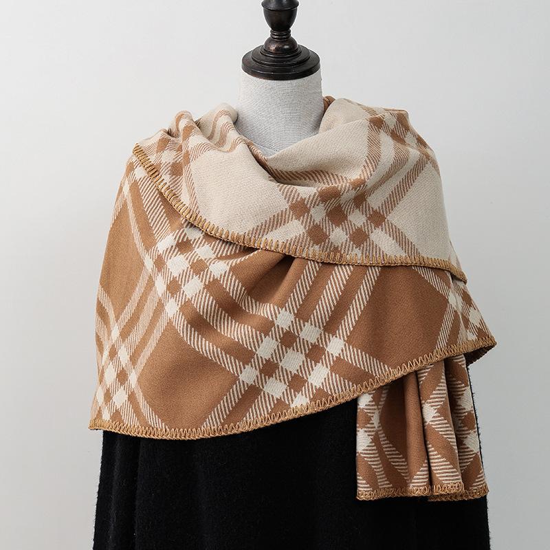 Double sided Plaid Scarf for Women Winter Warm Wool Scarf  Autumn and Winter Korean Style Cashmere Scarf with Atmosphere