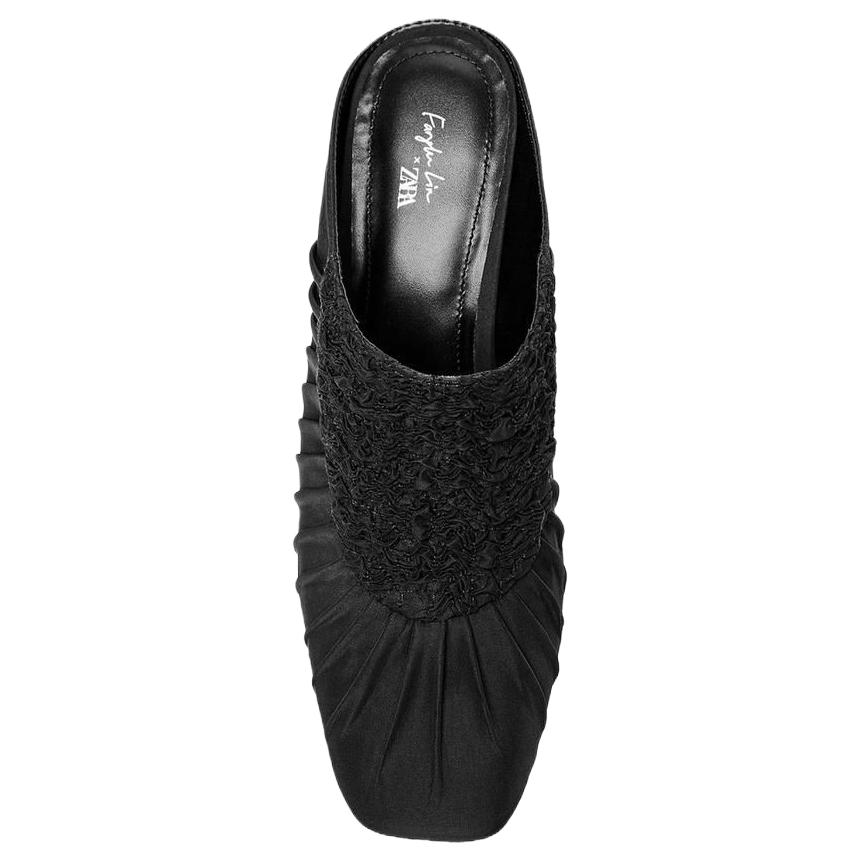 Zara Fanglu Lin Collaboration Slip-On Comfortable Design Pleated Fabric Wedge Heels Rubber Sole Anti-Wear Closed-Toe Mules Women Footwear 1830510800