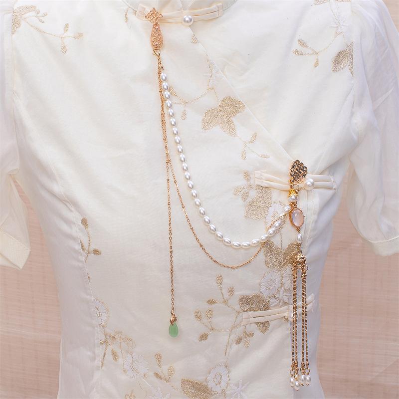 Imitationsperle Damen Hanfu Ornament Schmuck Langer Hängender Quaste Cheongsam Accessoires Legierung Cheongsam Gepresstes Revers