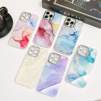 Electroplating Fine Hole Marble Pattern Suitable for IPhone16promax Mobile Phone Case IMD Apple 15 Anti Fall Protection Case