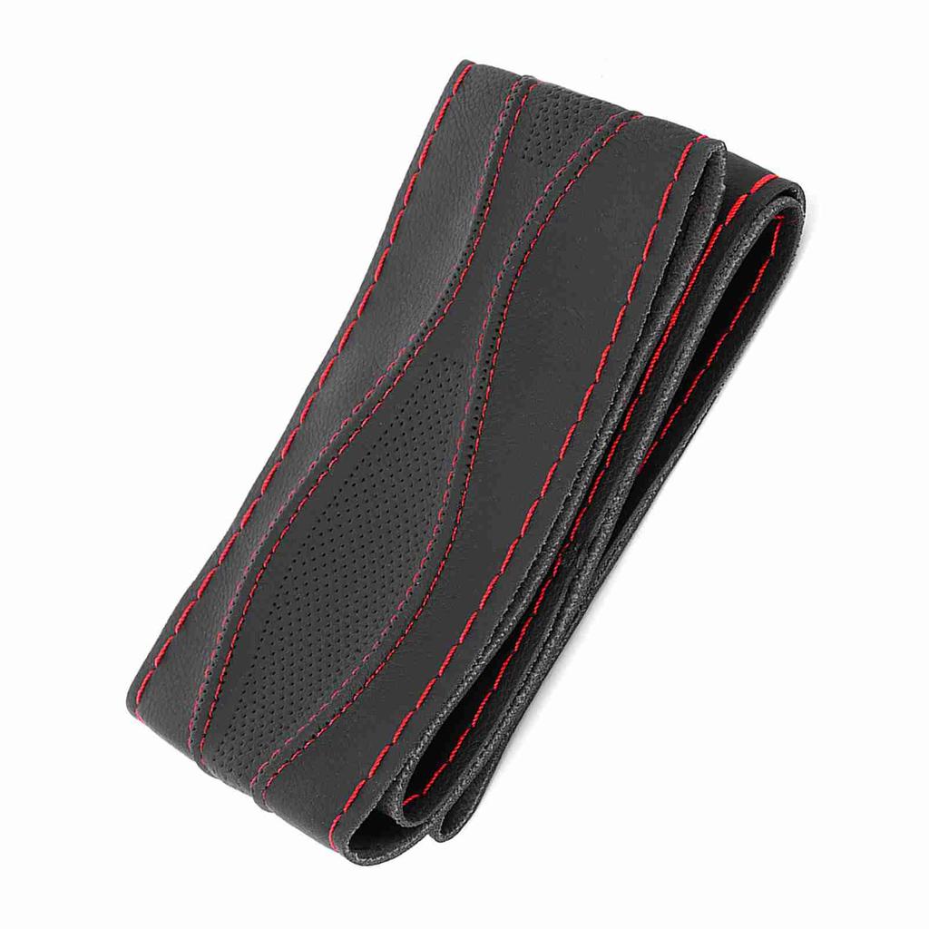 38cm 15in Leather Steering Wheel Wrap Cover Hand Stitching Embossing with Needle and Thread Universal