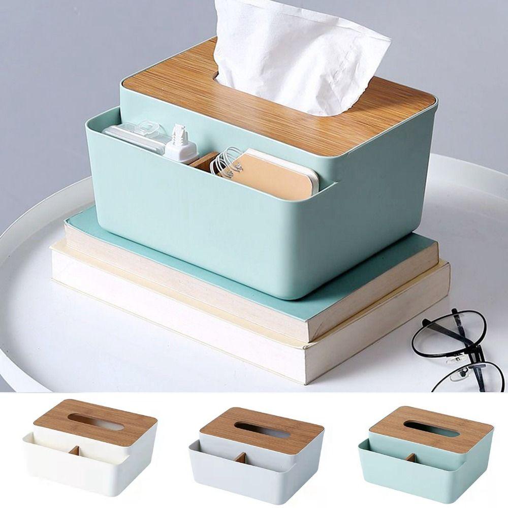 Plastic Wood Tissue Box White Decorative Bamboo Cover Toilet Paper Box Rectangular Washable Towel Napkin Tissue Holder Dresser
