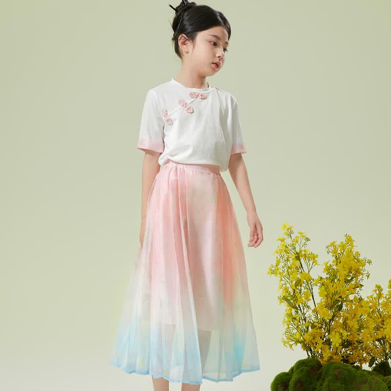 Xiaohu Patty Girls' Summer Princess T-shirt & Pearl Skirt Set