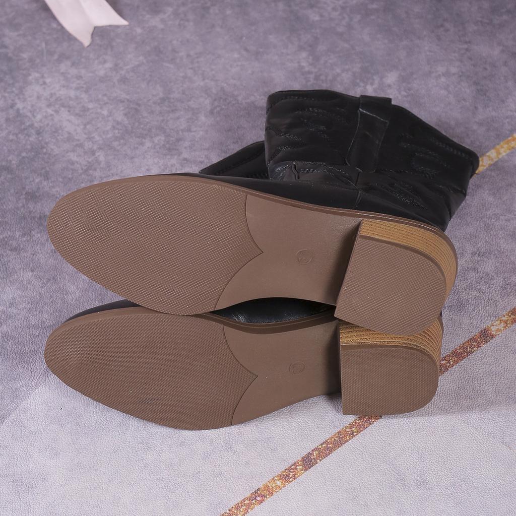 New Women's Mid-tube Solid Color Pointed Adult Doc Martens Boots with Thick Heels