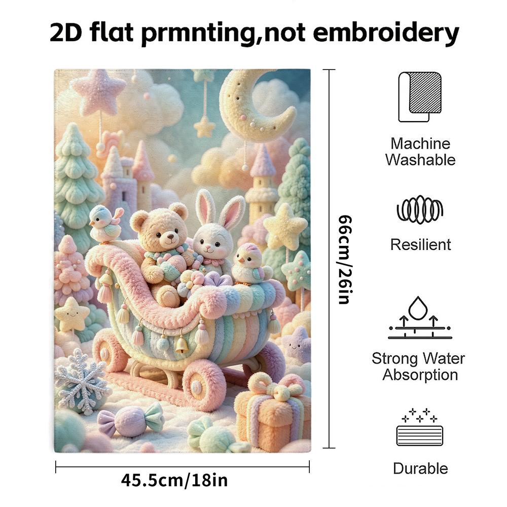 Bear Rabbit Sleigh Towel, Super Absorbent Hand Towel, Pastel Cloud Castle Cute Animal Print Bath Towel