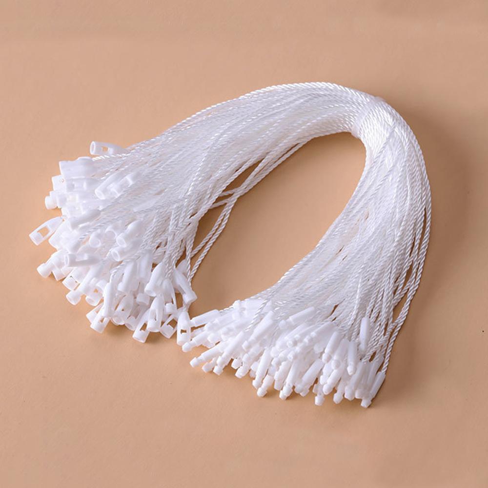 100PC /lot Plastic Tags Round Square Head White Black Hang Tag Polyester Rope String For Clothes Snap Lock Pin Loop Tie Fastener