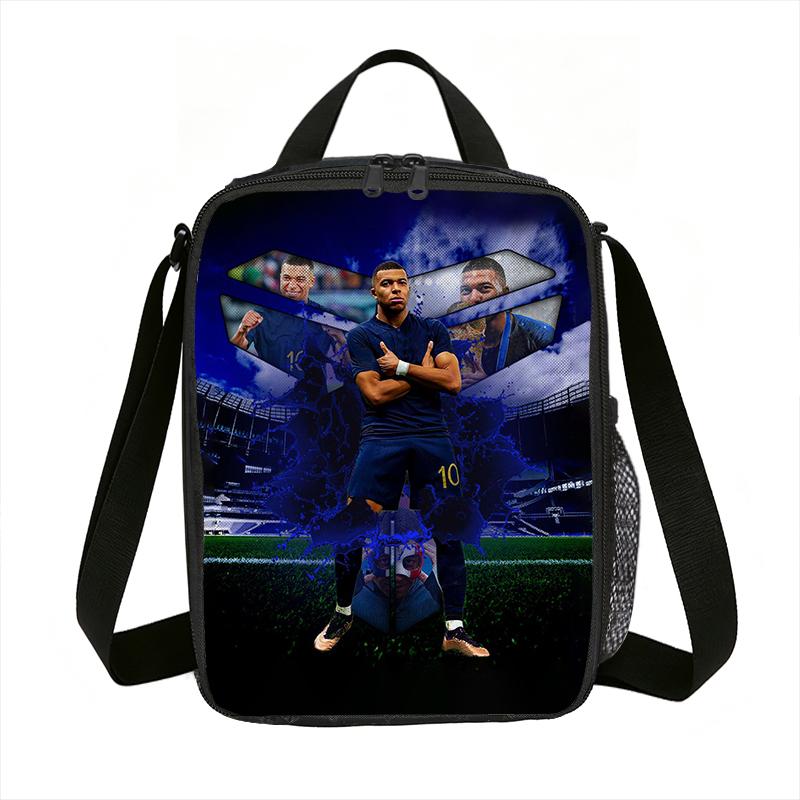 Leer, Reizen Geïsoleerde Lunchtassen M-Mbappe Thermische Tas Voetbalster Lunchcontainer Lekvrije Tote Lunchbox Voedsel Bewaartassen