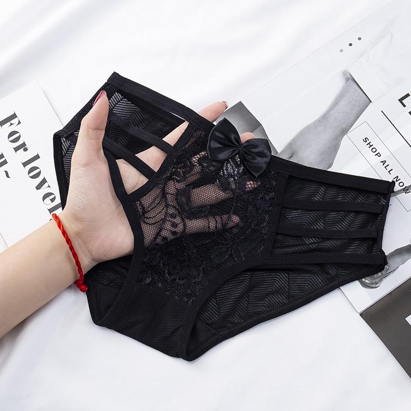 Guifei Man Black Sexy Lace Low-Rise See-Through Women's Triangle Panties