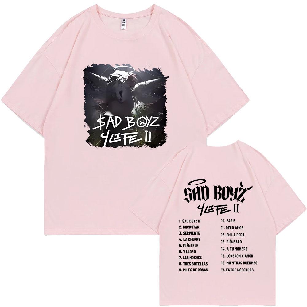 Junior H Sad Boyz 4 Life Album Double Sided Print T-shirt Men Women Clothing Fashion Oversized T Shirts Men's Hip Hop Streetwear