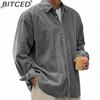 Men's Casual Loose-Fit Solid-Color Corduroy Collared Shirt