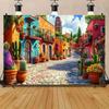 The Vibrant Mexican Village Party Banner - Colorful Street Scene with Potted Plants and Cobblestone Paths