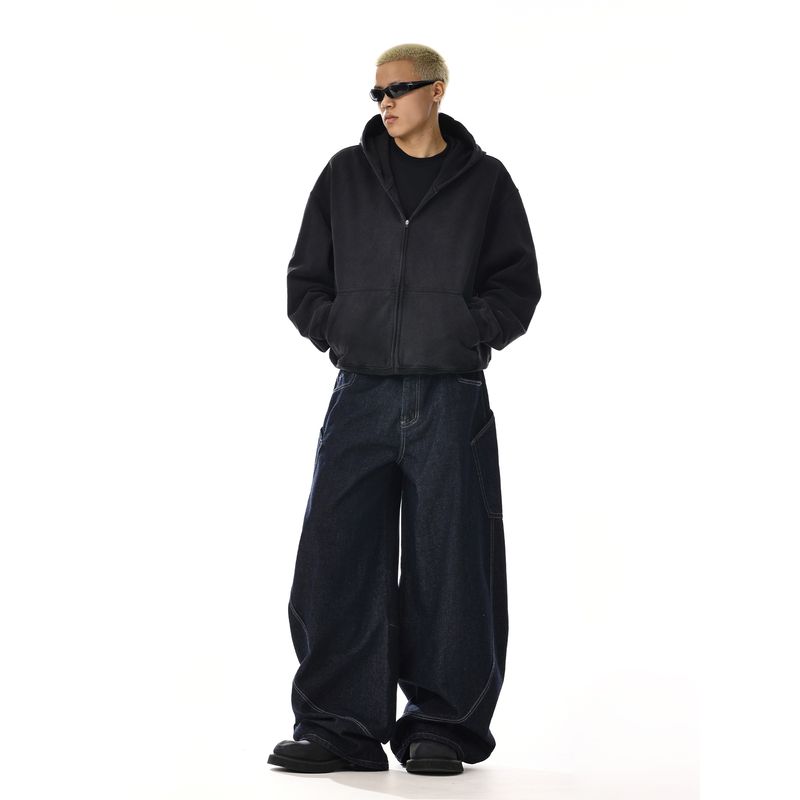 American Retro Silhouette Scimitar Jeans for Men and Women, Trendy Brand, Versatile Straight-Leg, High-End, Wide-Leg, Loose Casual Trousers