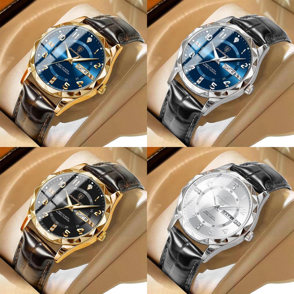 Swiss Mens Quartz Watch With Leather Strap And Luminous Dial For Casual Wear
