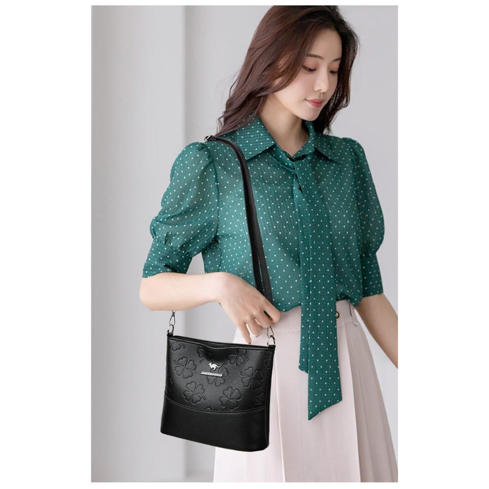 Women's Fashion Soft Leather Bucket Bag Large Capacity Shoulder Crossbody Bag For Middle-Aged Ladies