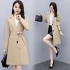 Spring Women's Khaki Lapel Double Breasted Midi Trench Coat