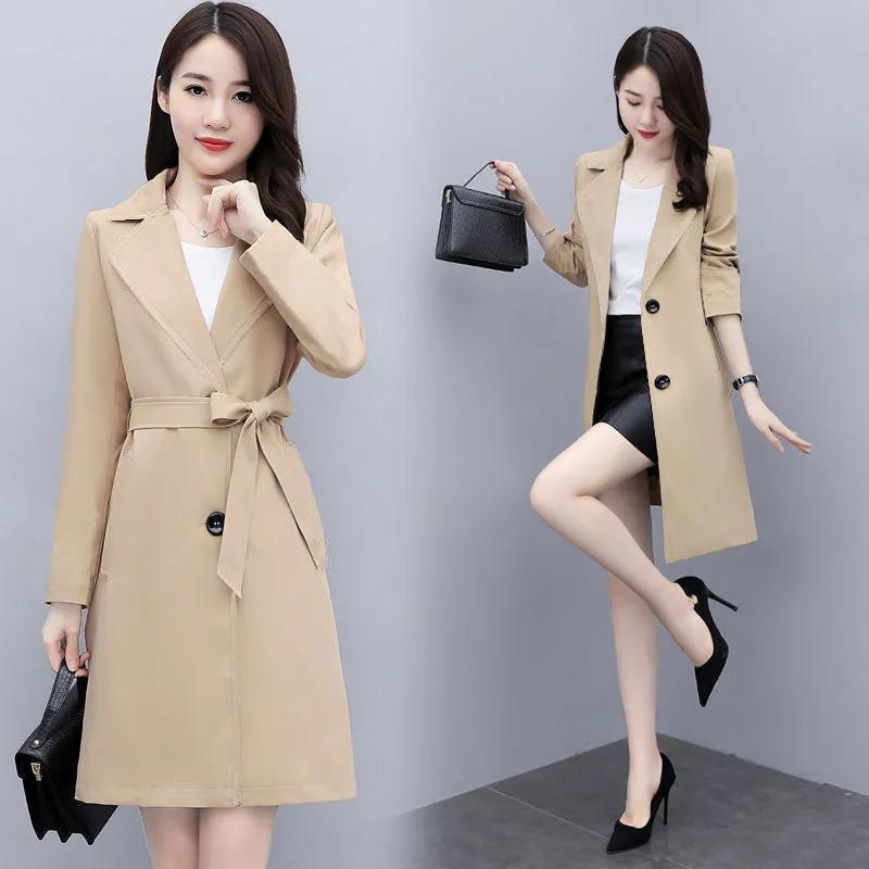 Spring Women s Khaki Lapel Double Breasted Midi Trench Coat M хаки