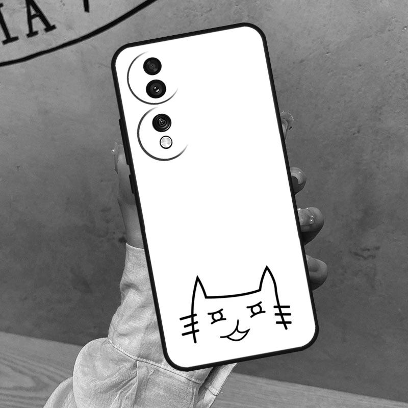 Funny Cute Cat Line Art Case For Honor Magic 8 5 6 7 Lite 200 400 Pro 50 70 90 X8c X8b X9a X9b X9c X9d Win RT Cover