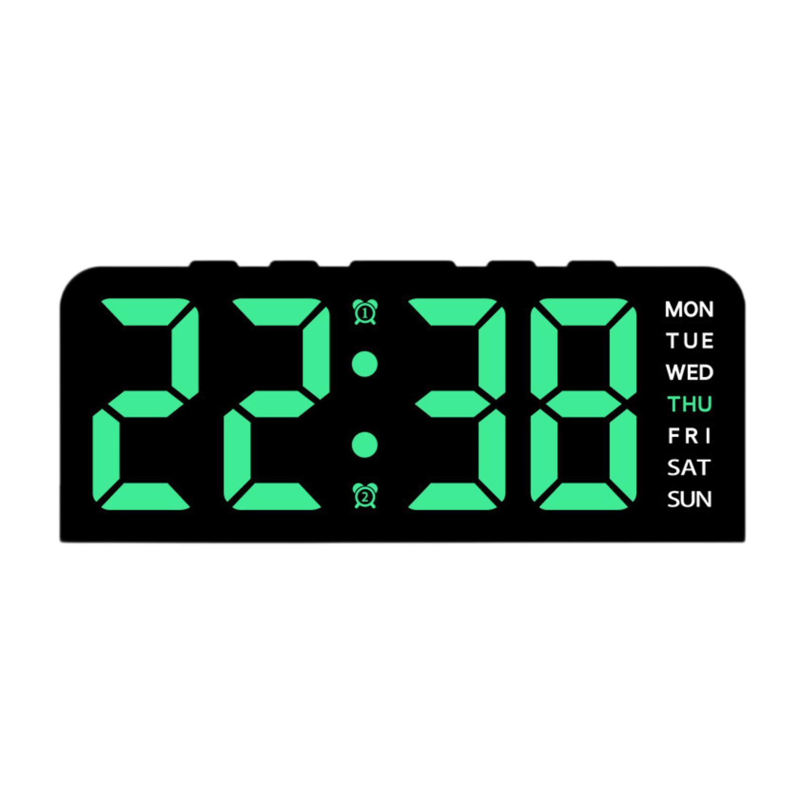 

Digital Alarm Clock LED Clock Arabic Numerals Versatile 12/24H Home Decor Large зелёный