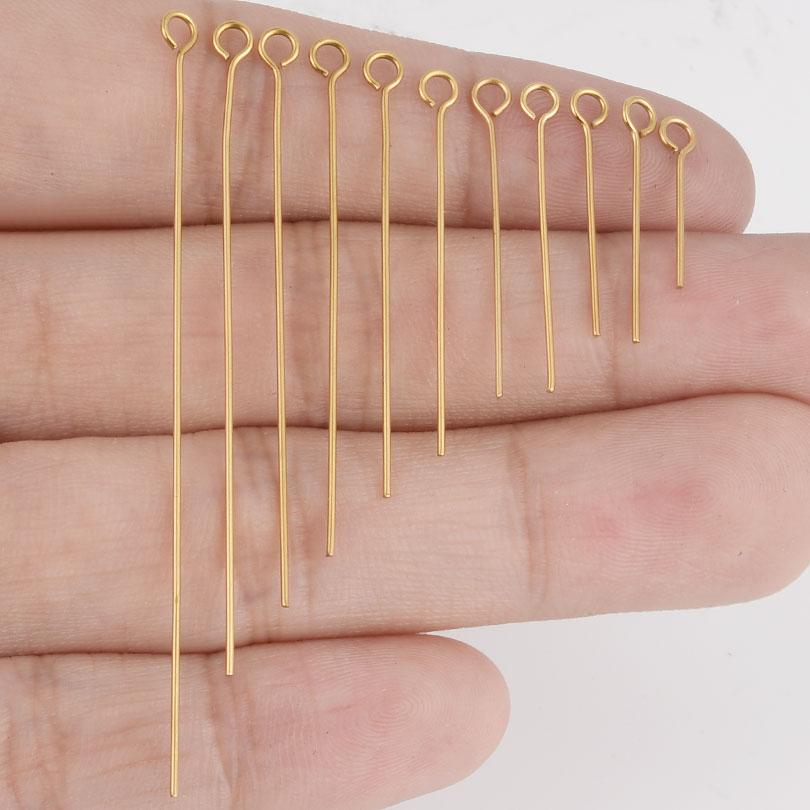 50pcs Stainless Steel Eye Head Pins Real Gold Plated PVD Accessories For Jewelry Making Supplies Handmade Bead Needle Connectors