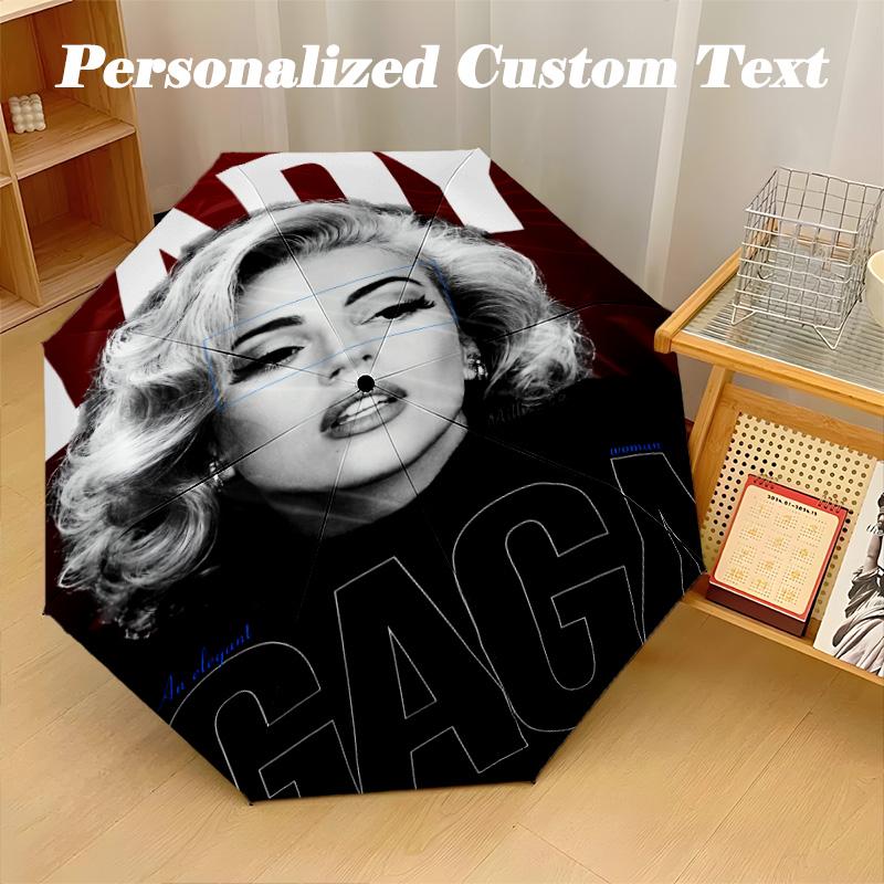 Portable Auto Folding Umbrella,Lady Gaga 8 Rib Waterproof Umbrella For Camping Commute