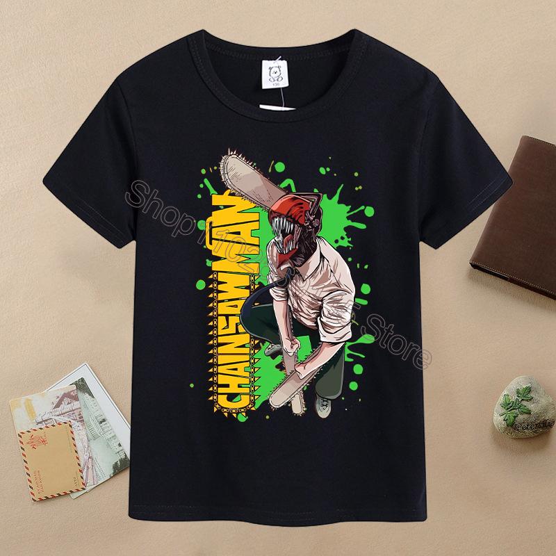 New Chainsaw Man Children T-shirts Anime Character Printed T-shirt Kids Casuals Sports Short Sleeves Tops Baby Boys Clothing