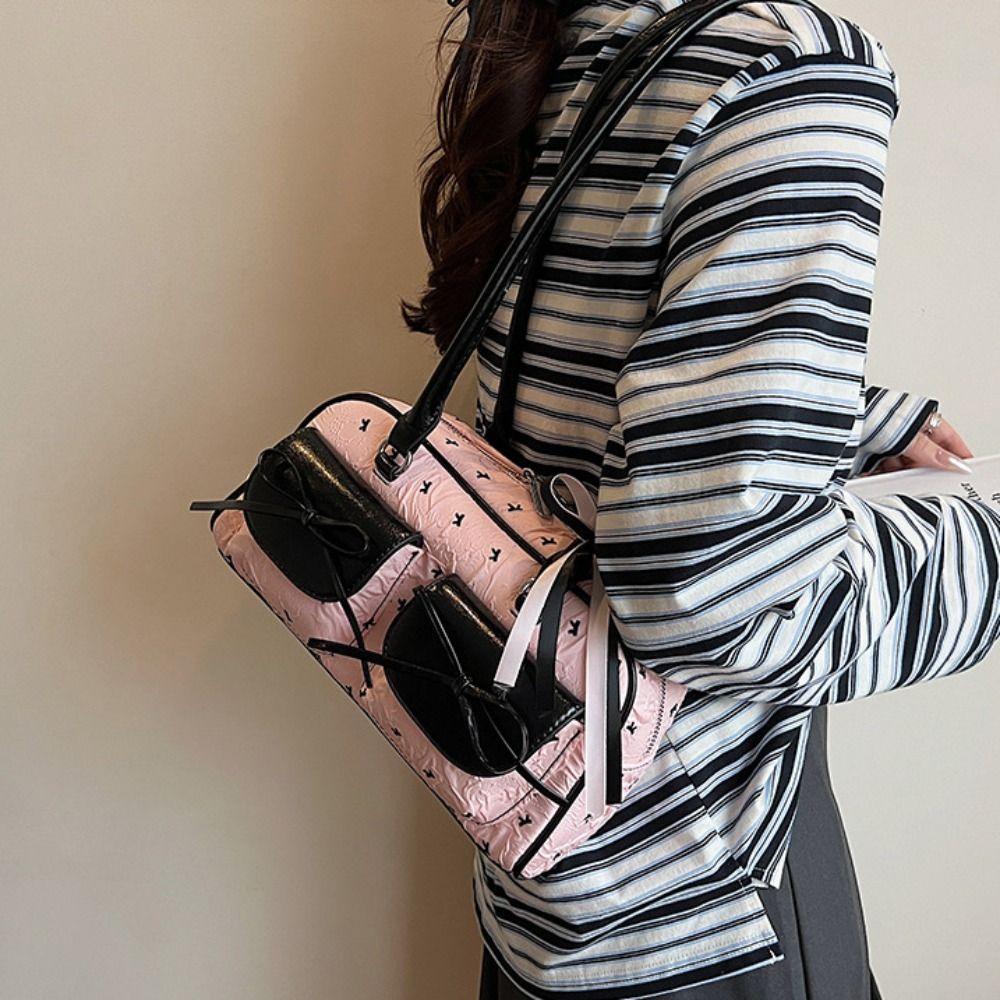 Korean Style Bow Ribbon Shoulder Bag Commuting Y2k Armpit Bag French Stick Underarm Bag  Daily