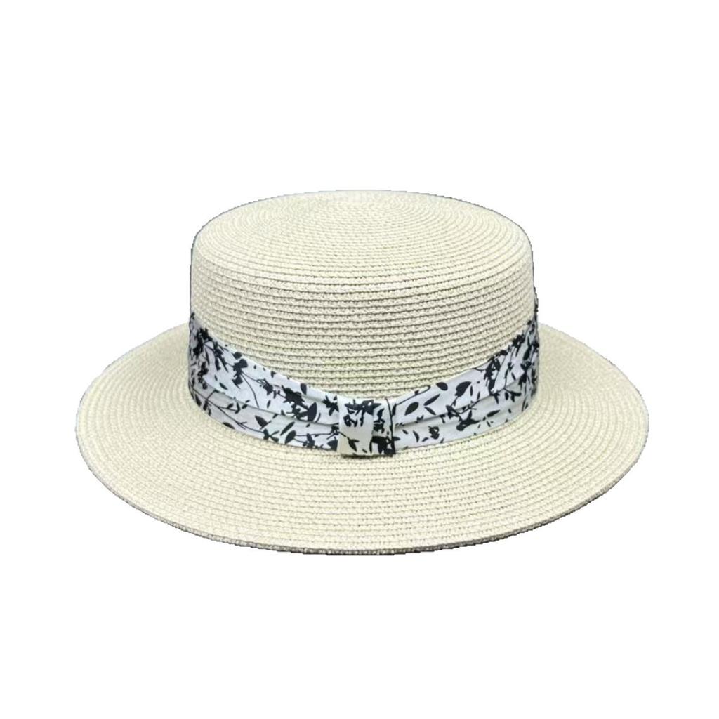 New French flat top top hat women's Korean summer travel fashion straw sun hat sunscreen shade straw hat