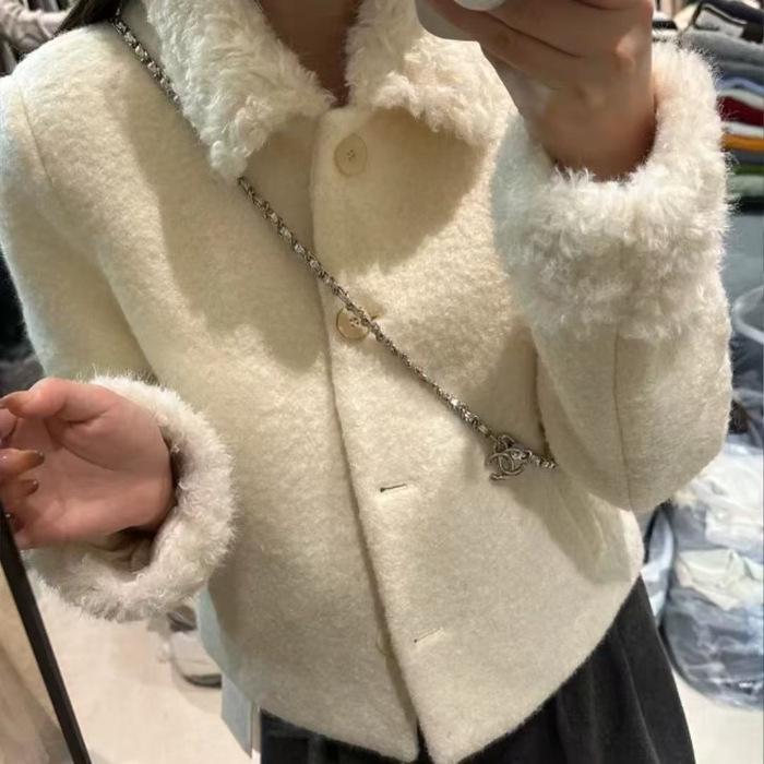 Женская твидовая куртка с лоскутными вставками и наполнителем из пуха: Готов к зиме, Меховой, Маленький лацкан S