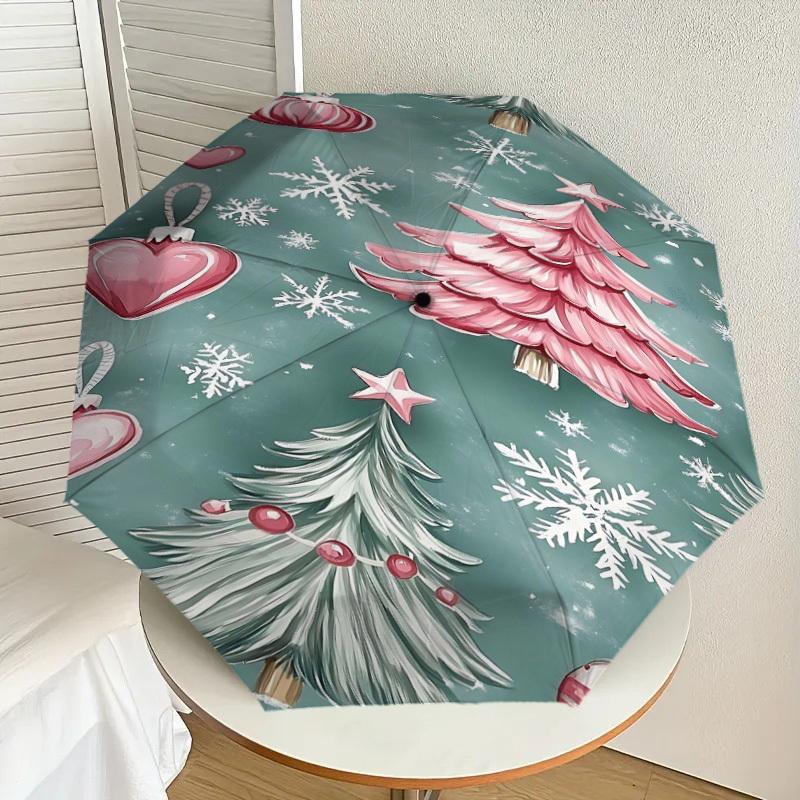 1pc Christmas Tree Snowflake Automatic Open/Close Umbrella Compact Folding Umbrella with 8-Rib Shaft for Women/Men, Elegant Birthday1141S