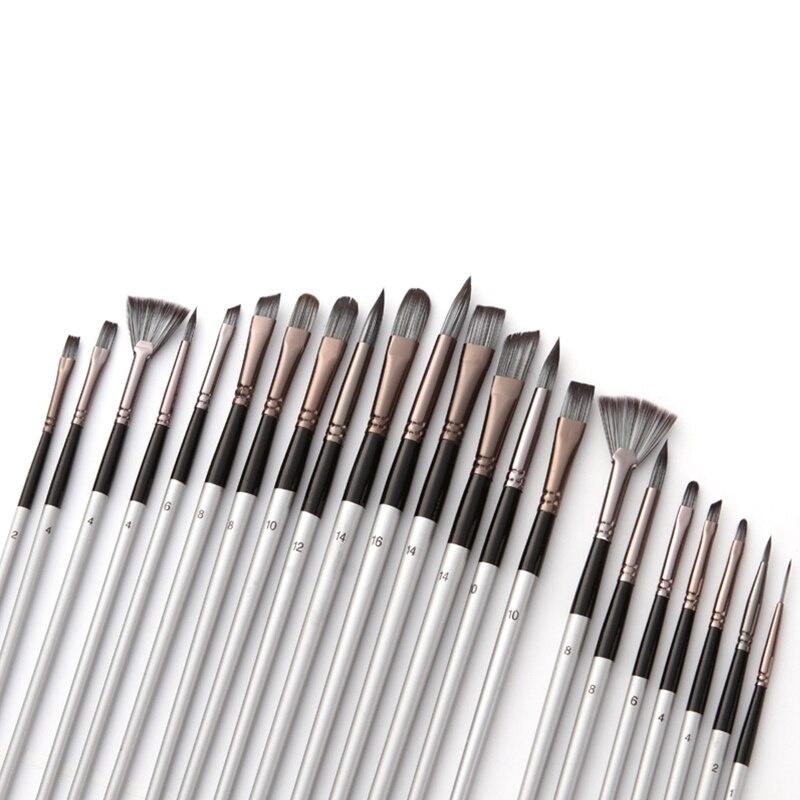 24Pcs Nylon Hair Wooden Handle Watercolor Paint Brush Pen Scrubbing Scraper Set