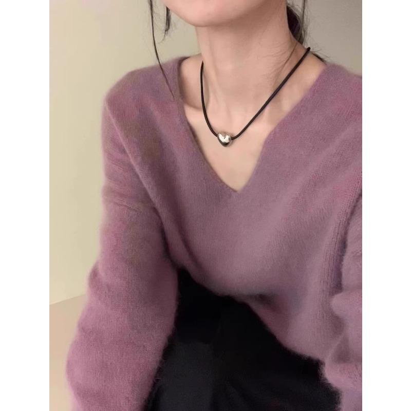 New Christmas red raccoon velvet v-neck sweater women's autumn and winter soft waxy lazy wind knitted sweater loose inner top