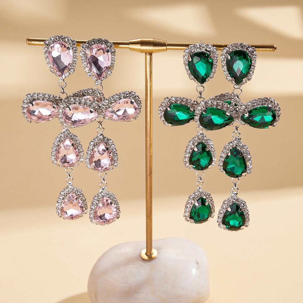 Court style diamond-set water drop-shaped fringed silver needle earrings temperament exquisite light luxury earrings