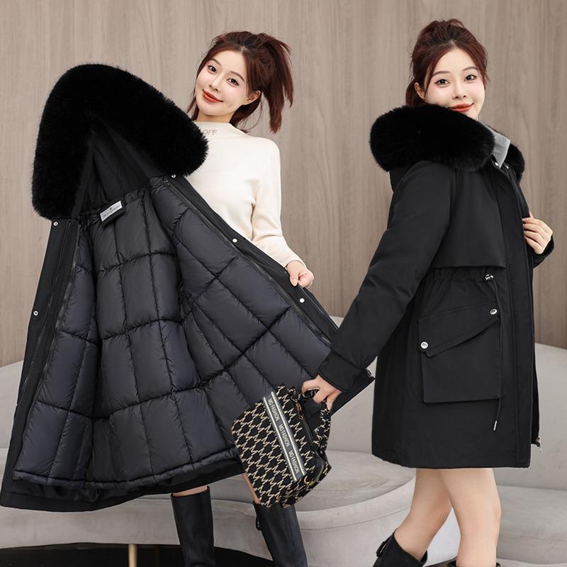 The New Pie Overcomes Women's Removable Liner, One Dress and Three Wears Winter Coat, Fur Collar Medium and Long Cotton-padded Pie Overcomes
