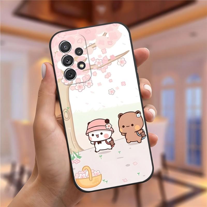 Fun Cartoon Peach Mochi Cat Phone Case for Samsung Galaxy A13 A52 A53 A73 A32 A51 A23 A22 A12 02s A20e A40 A50 A21 A72 A70 Cover