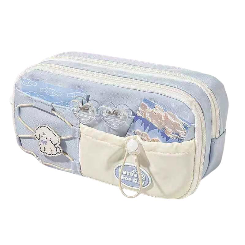 

Adorable Girls Pencil Case with Drawstring Design Large Capacity Multi-Pocket Stationery Bag Organizer for School Supplies синій