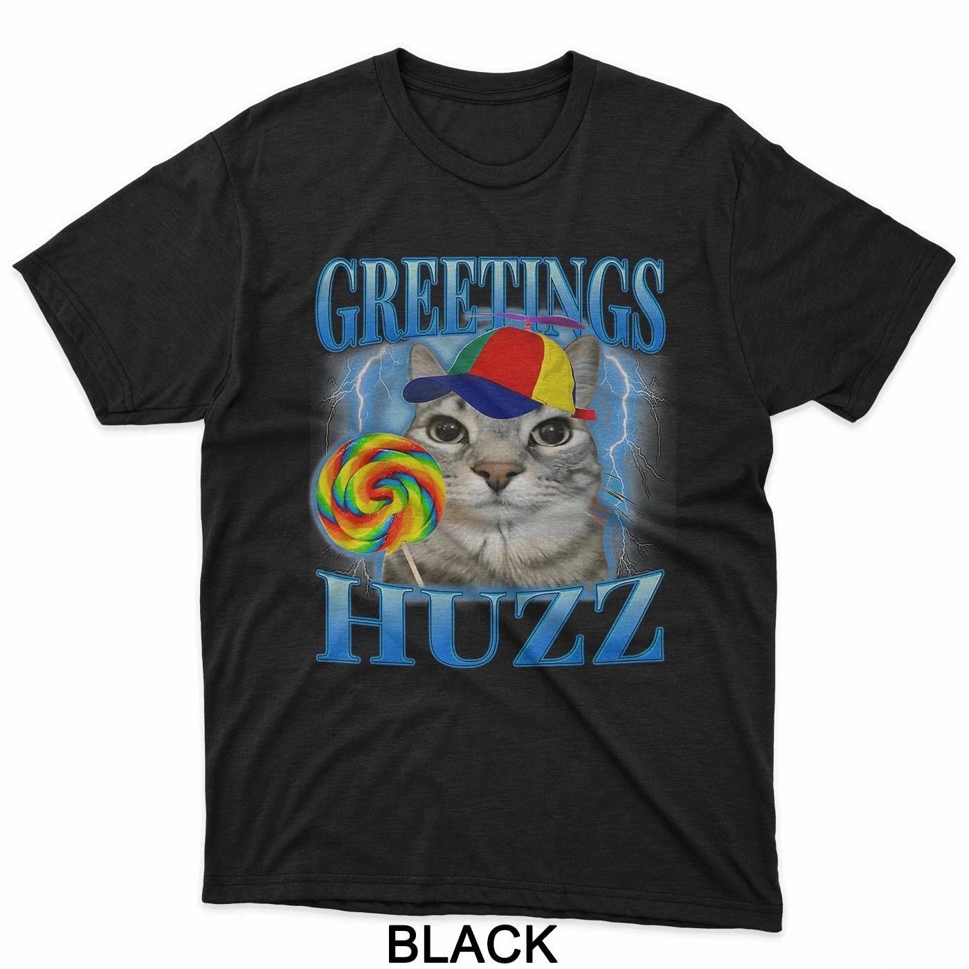 Lollipop Cat Meme Greetings Huzz Funny Silly Cats Humor T-Shirt 2XL