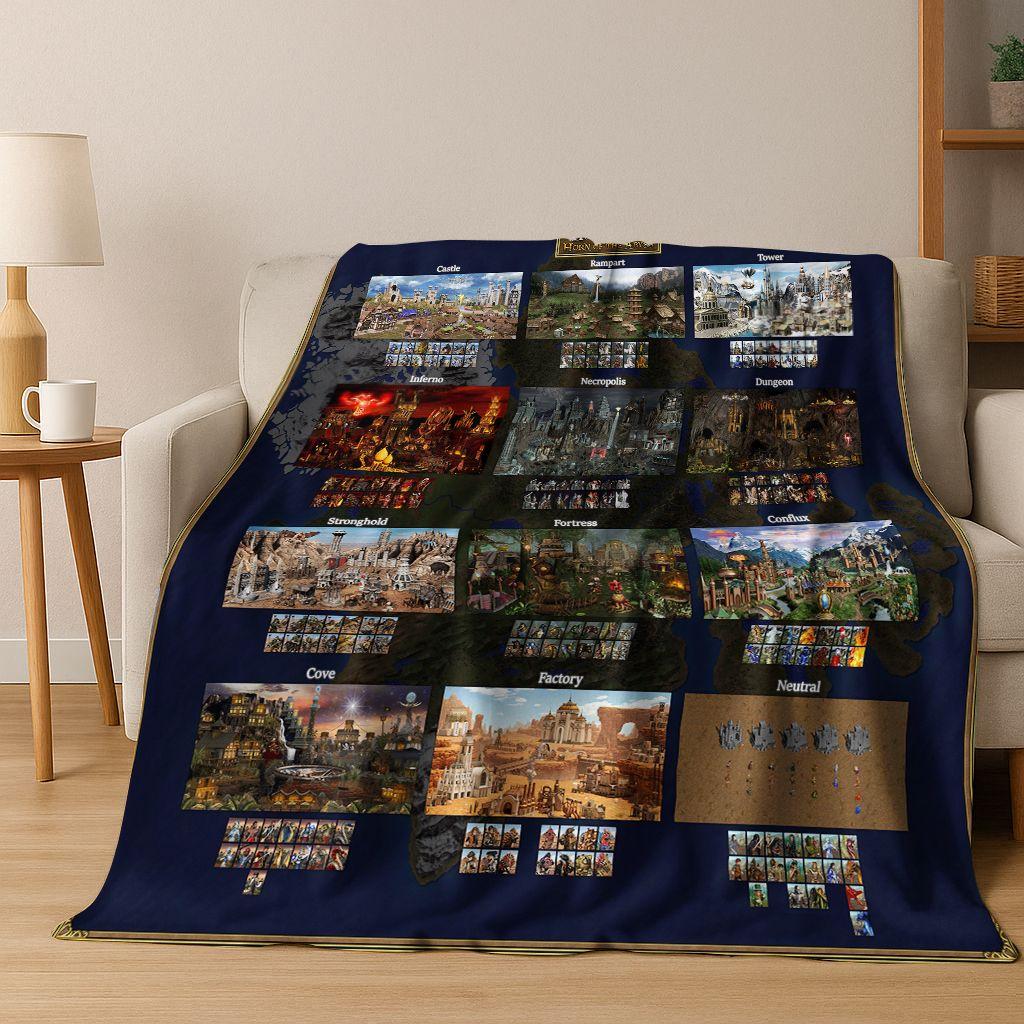 Retro Heroes of Might and Magic Map Games Art Flannel Blanket,Cozy Soft Throw Blanket for Home Bedroom Bed Sofa Cover Gift kids