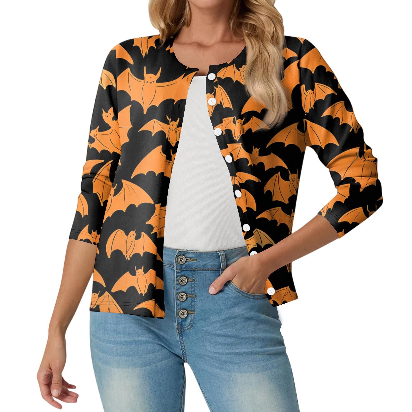

Женский модный, повседневный, удобный кардиган-жакет с принтом на Хэллоуин XL шафрановый