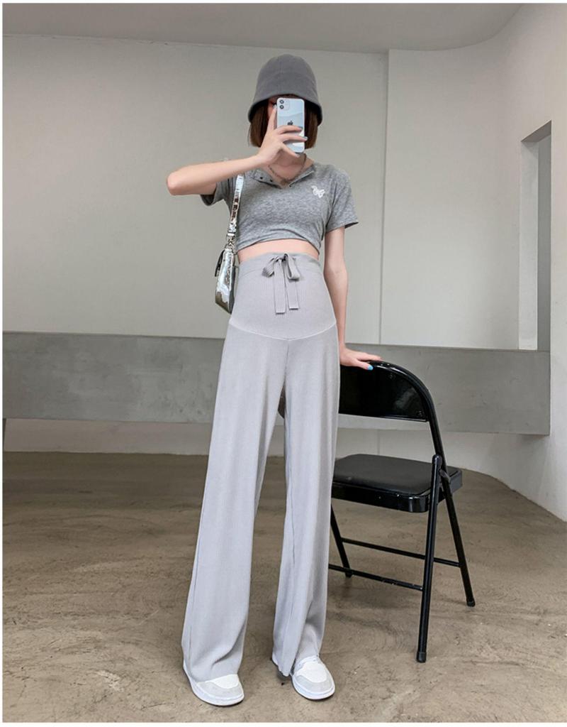 2024 Spring/Summer Maternity Wide-Leg Ice Silk Pants - Breathable, Lightweight, Loose Fit