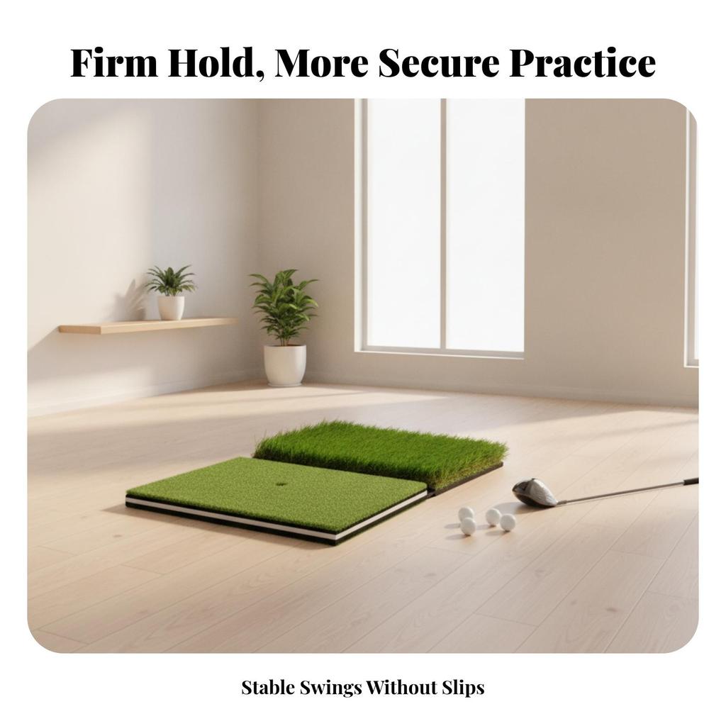 Foldable Golf Hitting Mat Tee Hole Dual Turf Layered Base Practice Tool