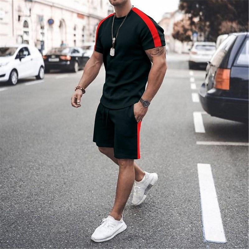 Men's Workout Set Tracksuit T Shirt & Shorts Set Outfit Set Crew Neck Outdoor Daily Sports