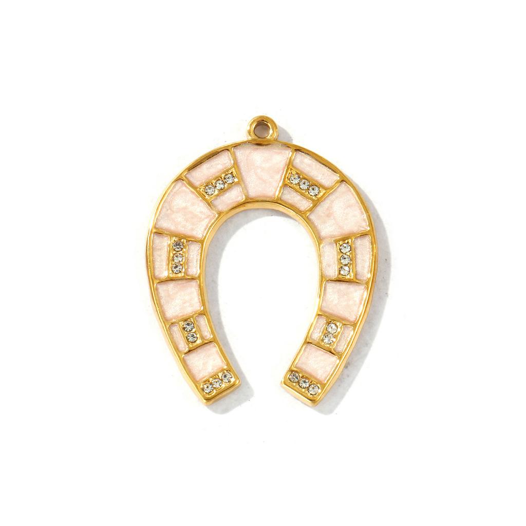 2 PCs West Cowboy Pendants Enamel Luck Horseshoe Clear Rhinestone 304 Stainless Steel 18K Gold Plated Charms DIY 3.5cm x 2.8cm