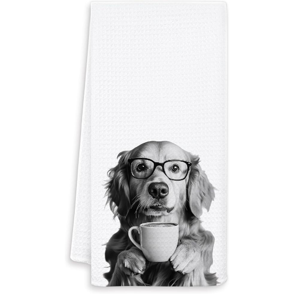 Funny Coffee Golden Retriever Kitchen Towels, Gifts for Golden Retriever Lovers Dish Tea Towel for Kitchen Coffee Bar Station Decor, Dog Lovers Mom