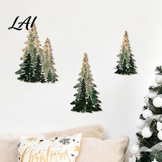 DIY Wall Mounted Holiday Tree 3Pcs Wooden Christmas Decor Winter Snowy Pine Hanging Forest Decorations Sign Rustic Ornaments for Xmas Home