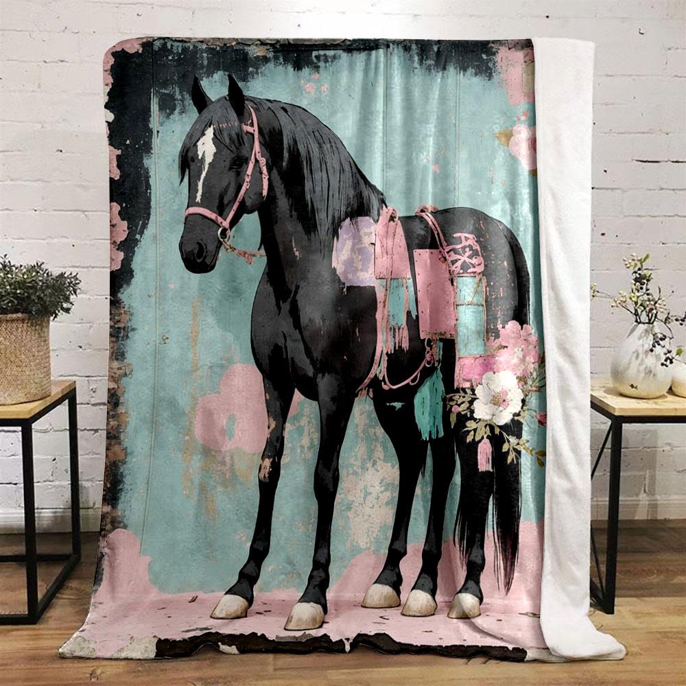 Vintage Stil Pferde Blumen Decke Schlafzimmer Decke für Wohnzimmer Sofa Mittagspause Weicher Überwurf für Festival Geschenk für Freund