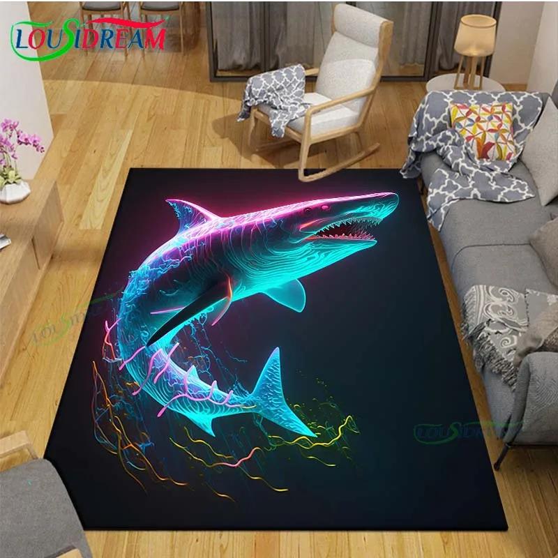 Moderne 3D-Haifisch-Teppich für Wohnzimmer Heim-Sofa-Dekoration, Kinder-Spiel-Dekor Bodenteppich Yoga-Matte Großer Teppich